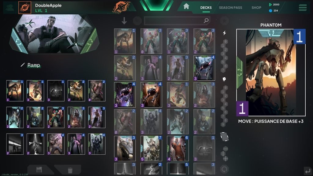 HYVE deck-building interface showing the card collection and a deck in progress.