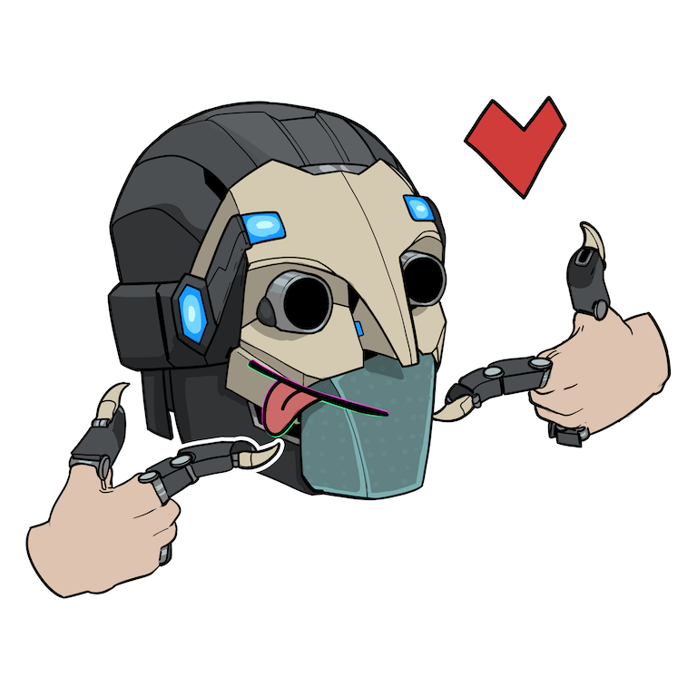 Bitume giving two thumbs up with a red heart.