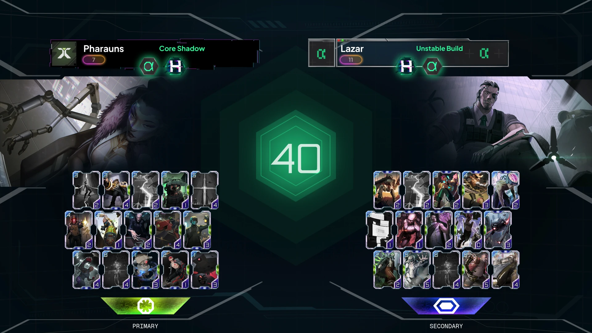HYVE game screen showing two Hackers, their cards and the central C.O.R.E.