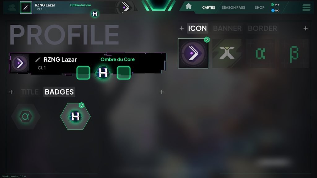 HYVE account customization screen with avatar, banner, title, frame and badge options.